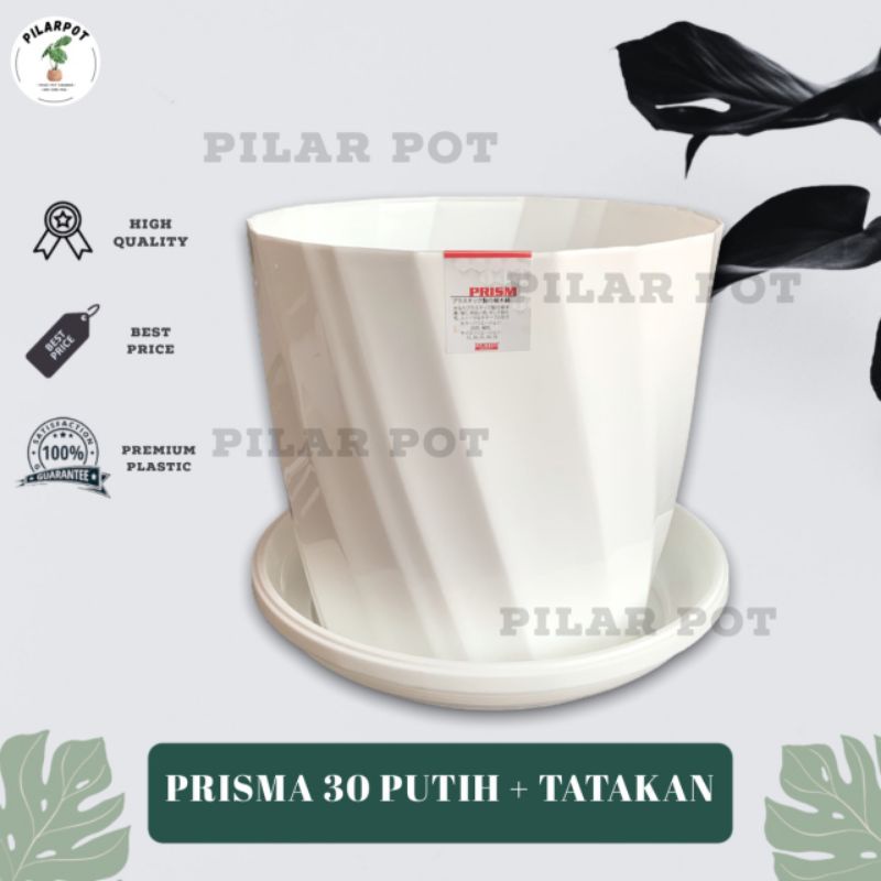 POT BUNGA TANAMAN TABITHA TWIST FLOWER PRISMA 30 PUTIH + TATAKAN PUTIH