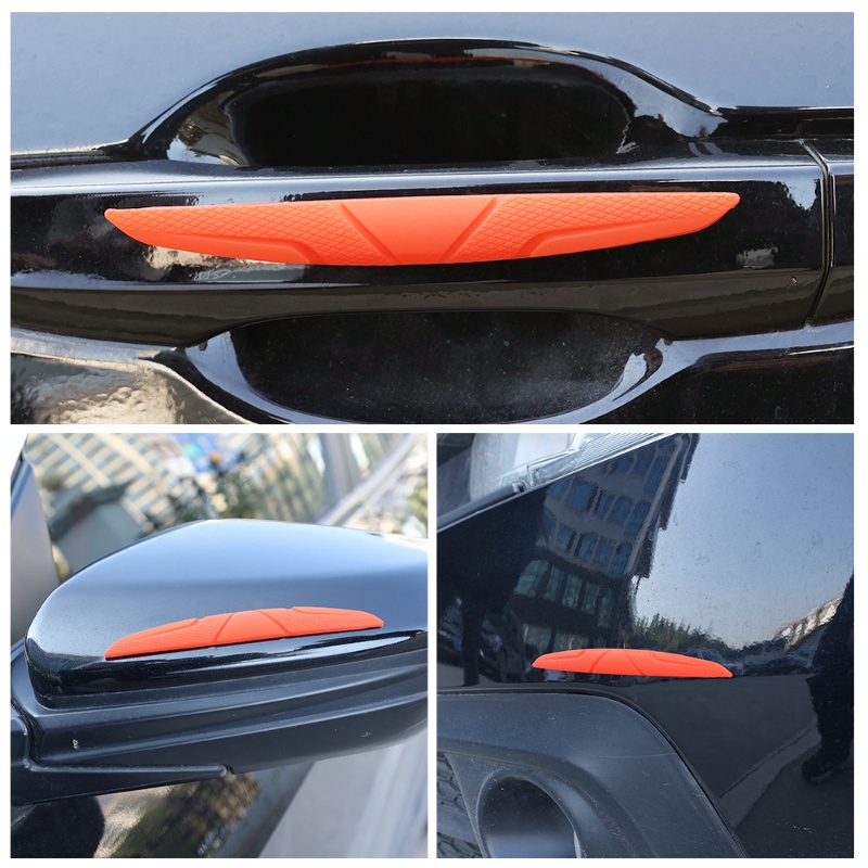 4pcs / Set Stiker Pelindung Pinggiran Pintu / Kaca Spion Mobil Bahan Silikon Anti Tabrakan