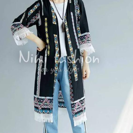 PIB557 CARDIGAN BOHEMIAN PANJANG / CARDIGAN FRINGE WANITA / OUTERS / CARDIGAN ETNIK PANJANG / READY