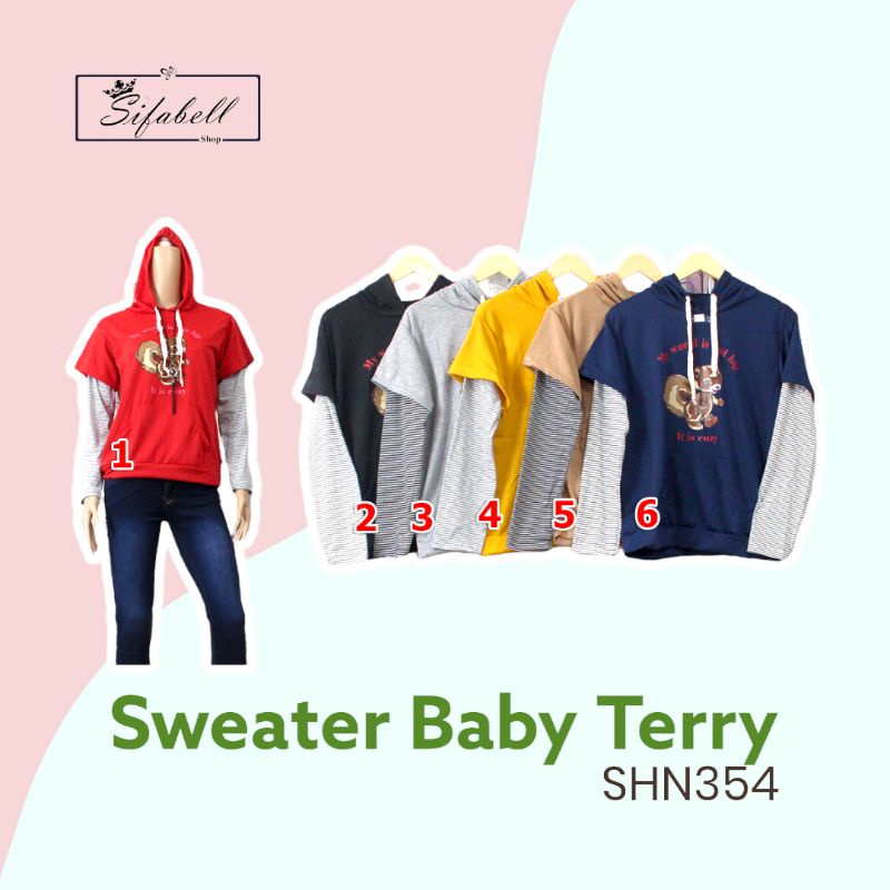 Sweater Hoodie Jumper Wanita Baby Terry Spandek Motif Tupai SHN354