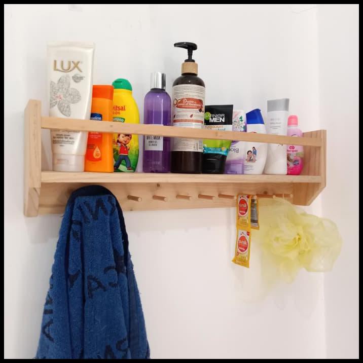 Spesial Promo - Rak Bumbu, Rak Kamar Mandi, Rak Dinding Panjang Dengan Kapstok Kayu