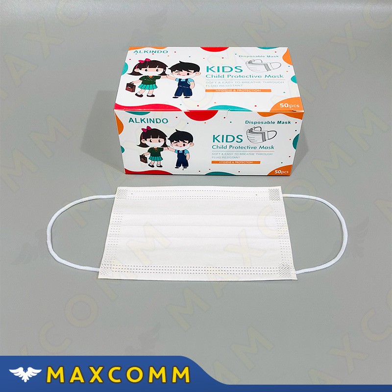 Masker Alkindo 3ply Anak Polos Isi 50 Disposable Face Mask 3 Ply Layers