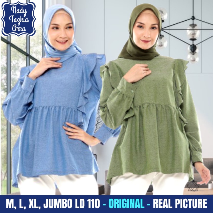 NADYTZK Baju Atasan Blouse Blous Blose Blus Bluse Pesta Kondangan Lebaran Kerja Kantor Biru Hijau An