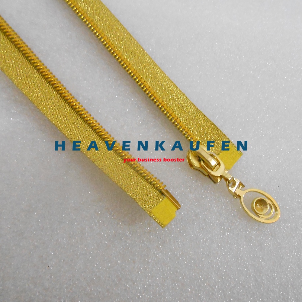 Resleting Zipper Busana Wanita 100 cm / 1 Meter Blink Blink Kerlap Kerlip Type Gigi Coil Warna Gold Emas Open - End