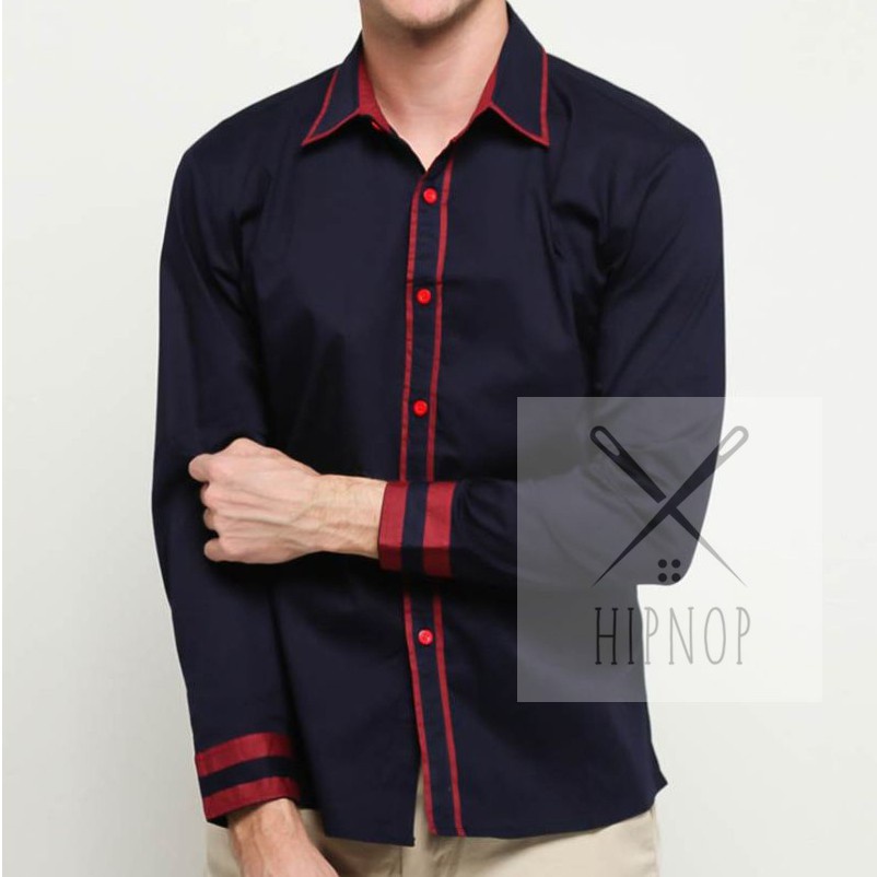 HipNop Kemeja Pria SIZE L Lengan Panjang SlimFit Atasan Pria Formal Kasual Polos Pakaian Cowok MIX