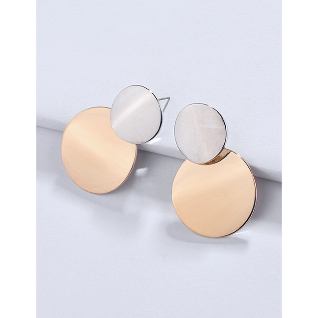 LRC Anting Tusuk Fashion Color Double Round Shape Design Earrings