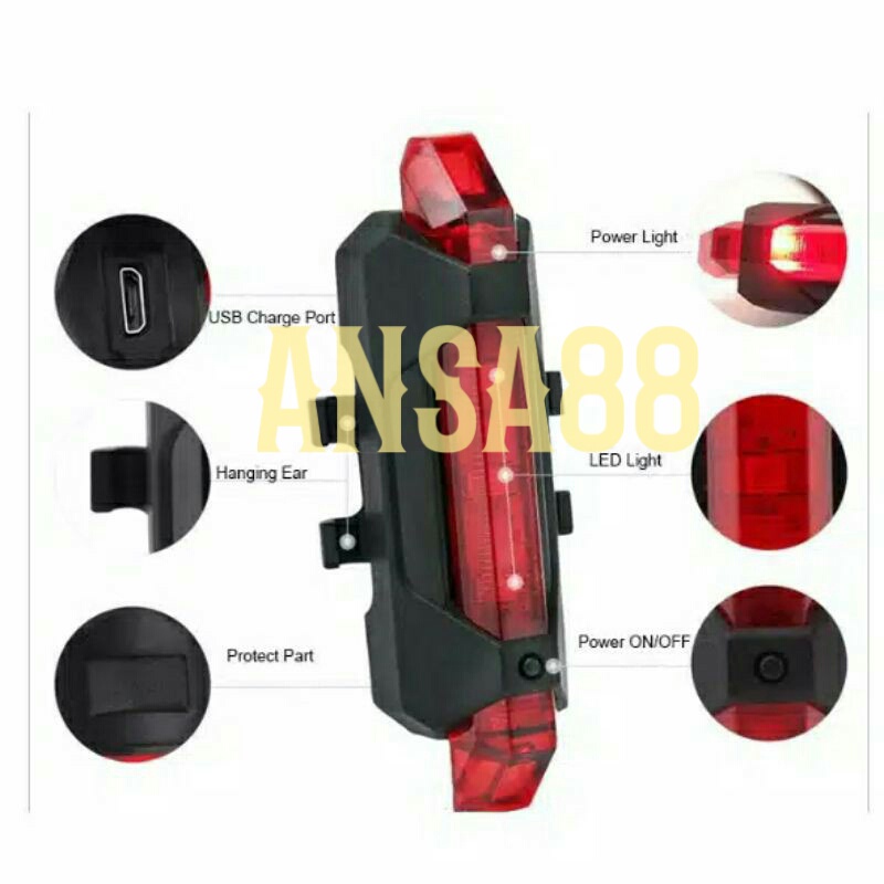 lampu sepeda merah bisa dicas lampu belakang sepeda rechargeable bicycle led light