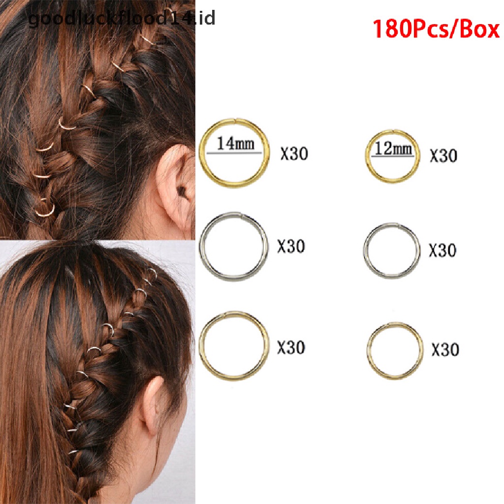 [OOID] 180pcs/box Women Boho Hip-Hop Braid Gold Silver Ring Hair Clip Pin Accessory DIY ID