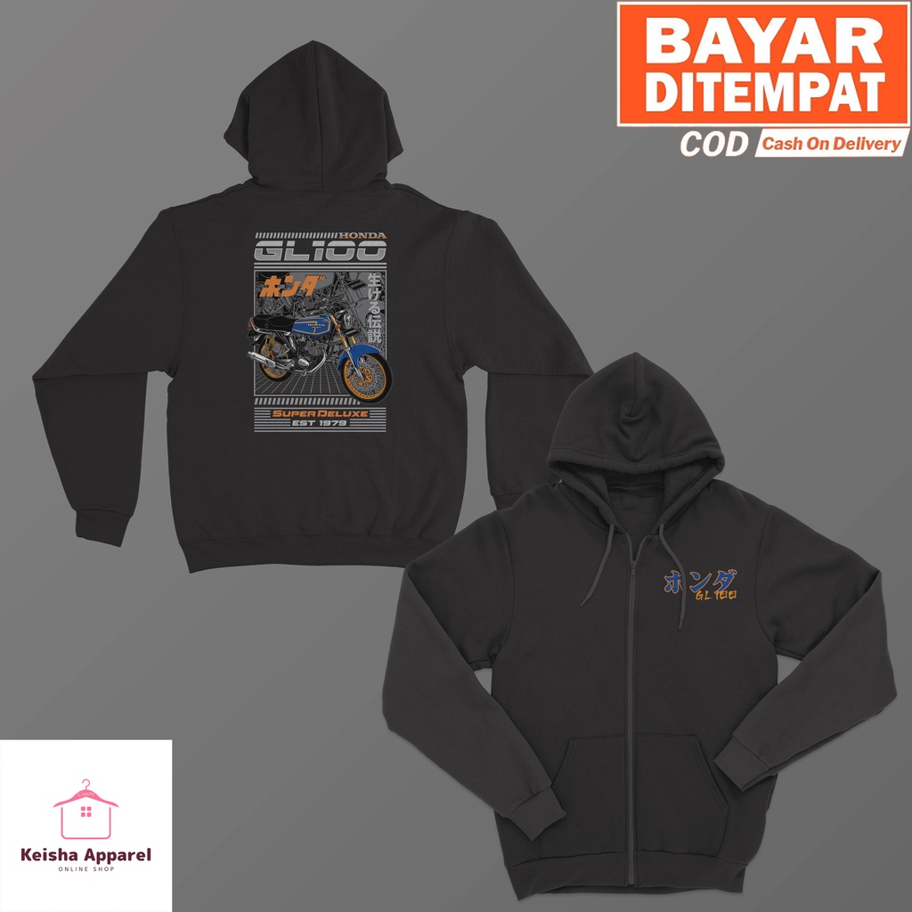JAKET HOODIE ZIPPER HONDA GL 100 JAKET MOTOR PRIA WANITA