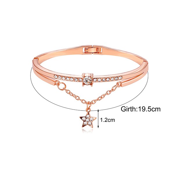 LRC Gelang Tangan Fashion Rose Gold Alloy Pentagram Bracelet With Diamonds D94661