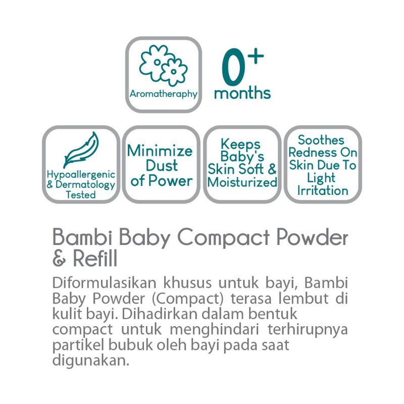 Bambi Baby powder Compact, refill compact powder Dermacare Bambi, bedak bayi harum