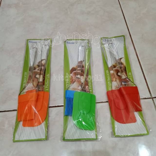 1 set Kuas kue spatula silikon / set kuas spatula silicon / paket spatula kuas silikon ukuran besar