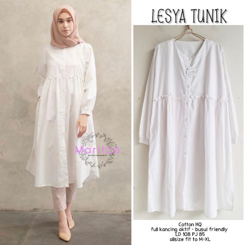 LESYA TUNIK PUTIH FULL KANCING BUSUI FRIENDLY BY MARITZA