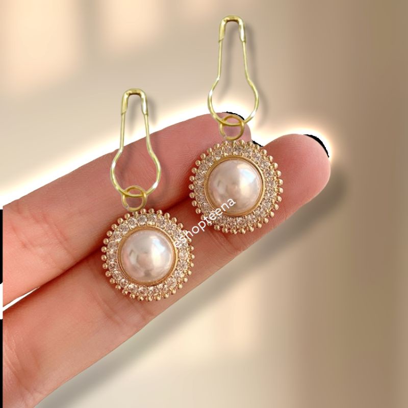 A119 Anting hijab bulat mata pearl_anting jilbab