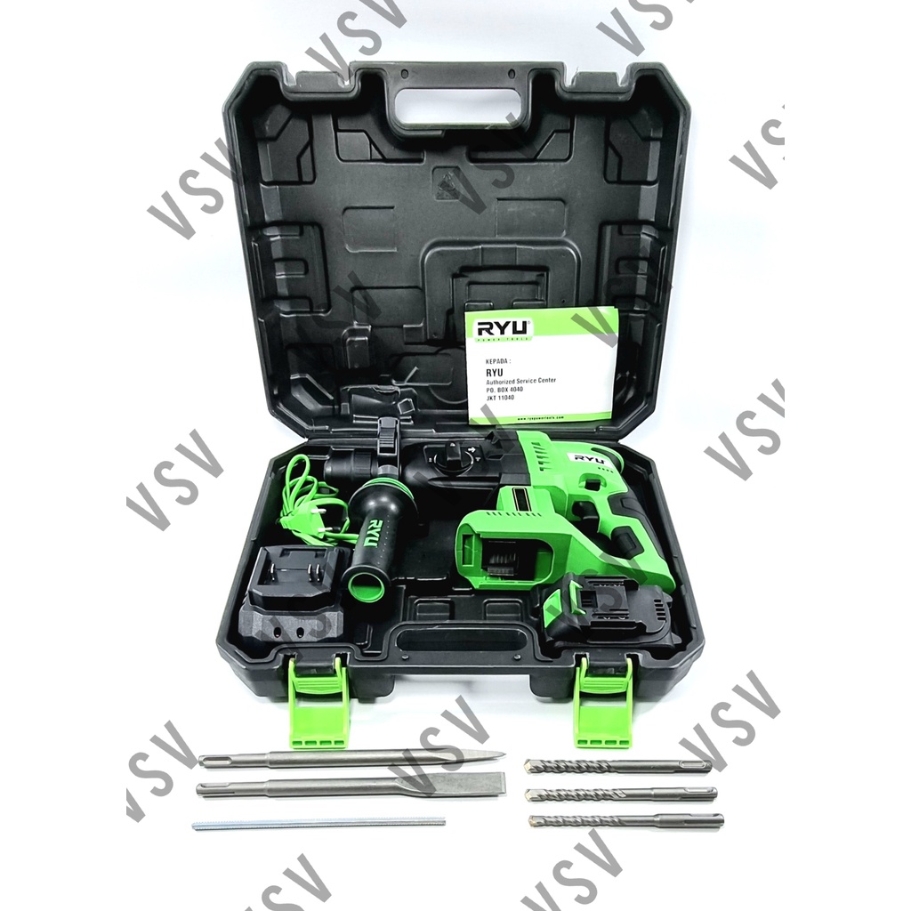 RYU RCRH26 Cordless Rotary Hammer 26mm Bor Battery Mesin Bor Tembok