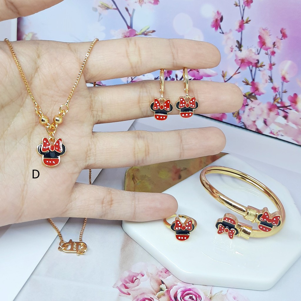 Set Xuping Anak Kalung Koye Gelang Anting Cincin Karakter Kartun Miki Polkadot - BS028