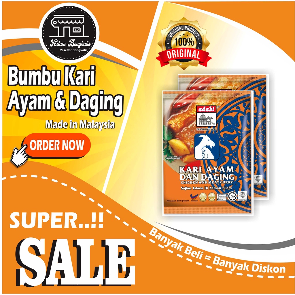 

Bumbu Kari Ayam dan Daging cap Adabi produk Asli Malaysia - penyedap rasa masakan kari