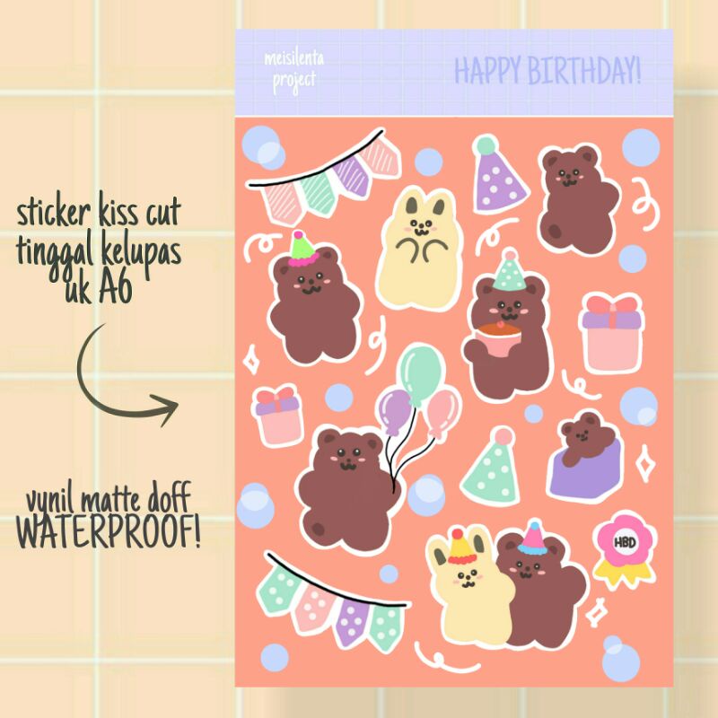 

HAPPY BIRTHDAY - STICKER DECO KISS CUT / STIKER JURNAL SCRAPBOOK LUCU MURAH BY MEISILENTA PROJECT