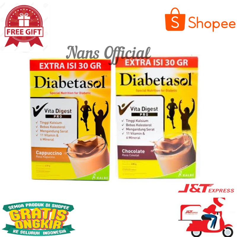 

DIABETASOL Vita Digest Coklat / Cappucino 630gr / Susu Untuk mencegah Gula darah tinggi 630gr