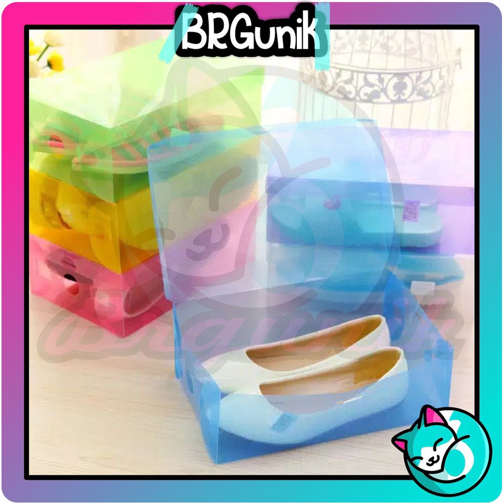 BRGUNIK Kotak Tempat Rak Susun Sepatu Tebal Transparan Shoes Box Murah Import R001