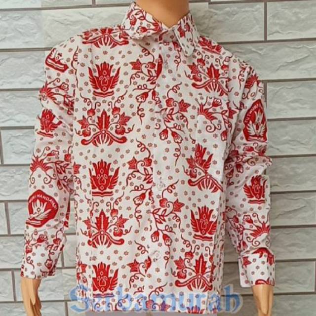 Seragam batik warna merah sekolah sd lengan panjang baju (silahkan baca deskripsi lebih dulu)