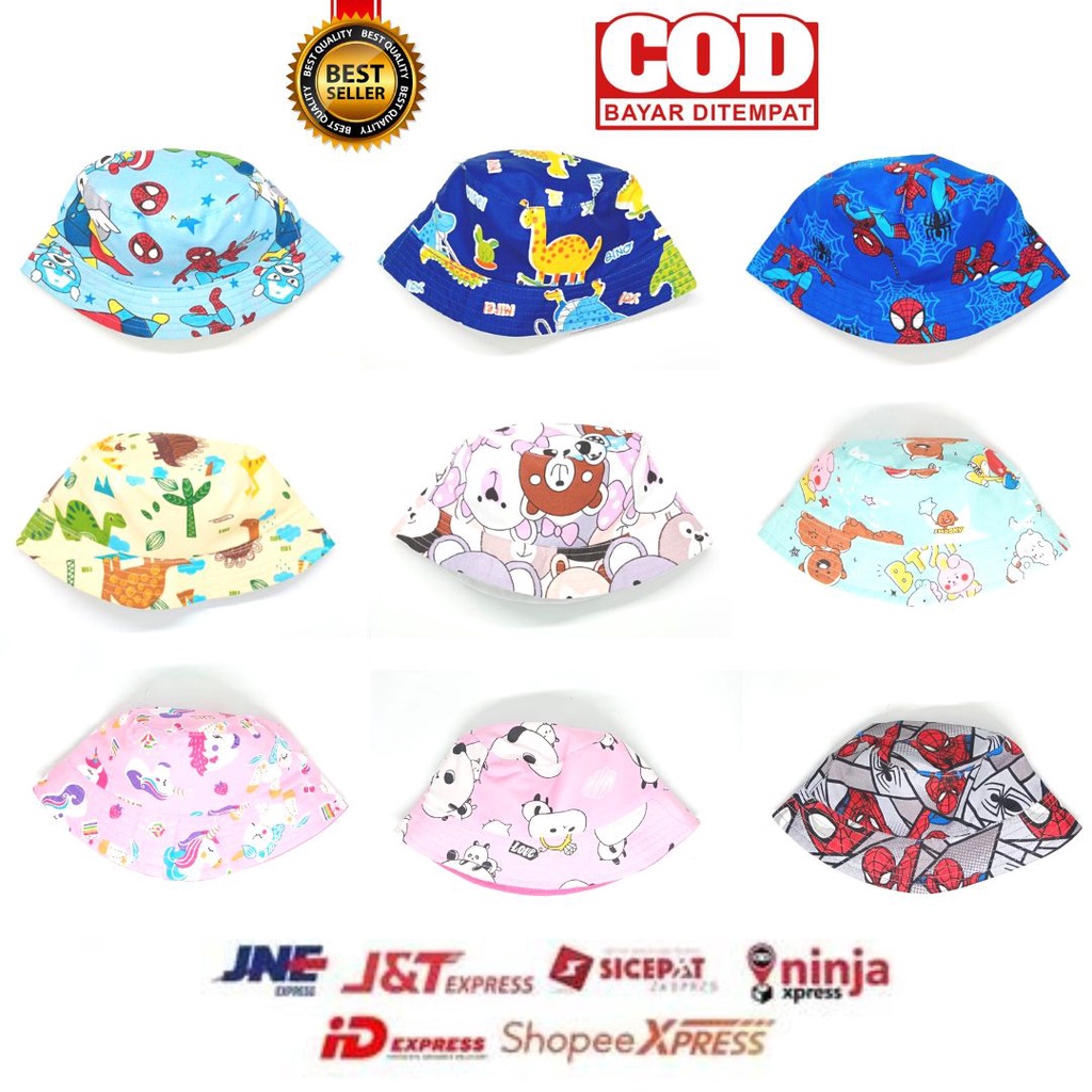 Topi Bucket Anak Motif Pria Wanita Umur 2-7 Tahun