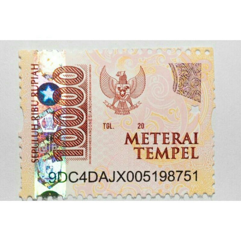 1 LEMBAR METERAI TEMPEL 10000 ASLI POS INDONESIA MATRAI MATARAI MATERAI