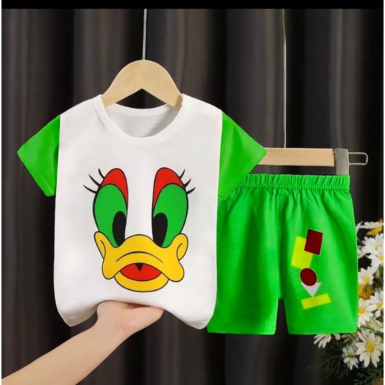 SETELAN ANAK KARAKTER DUCK BEBEK ALL SIZE 6-12 BULAN PAKAI