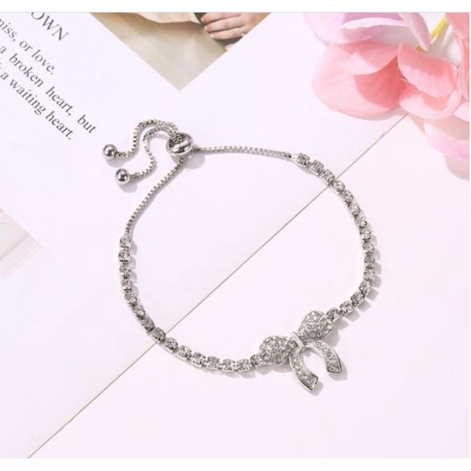 Gelang Tangan Serut Wanita Pita Kristal Permata Korea Bahan Copper Dalika