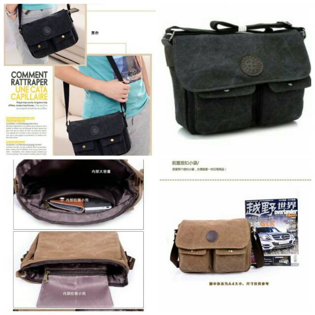 Tas Selempang Pria/Wanita/Unisex Bahan Canvas - Black