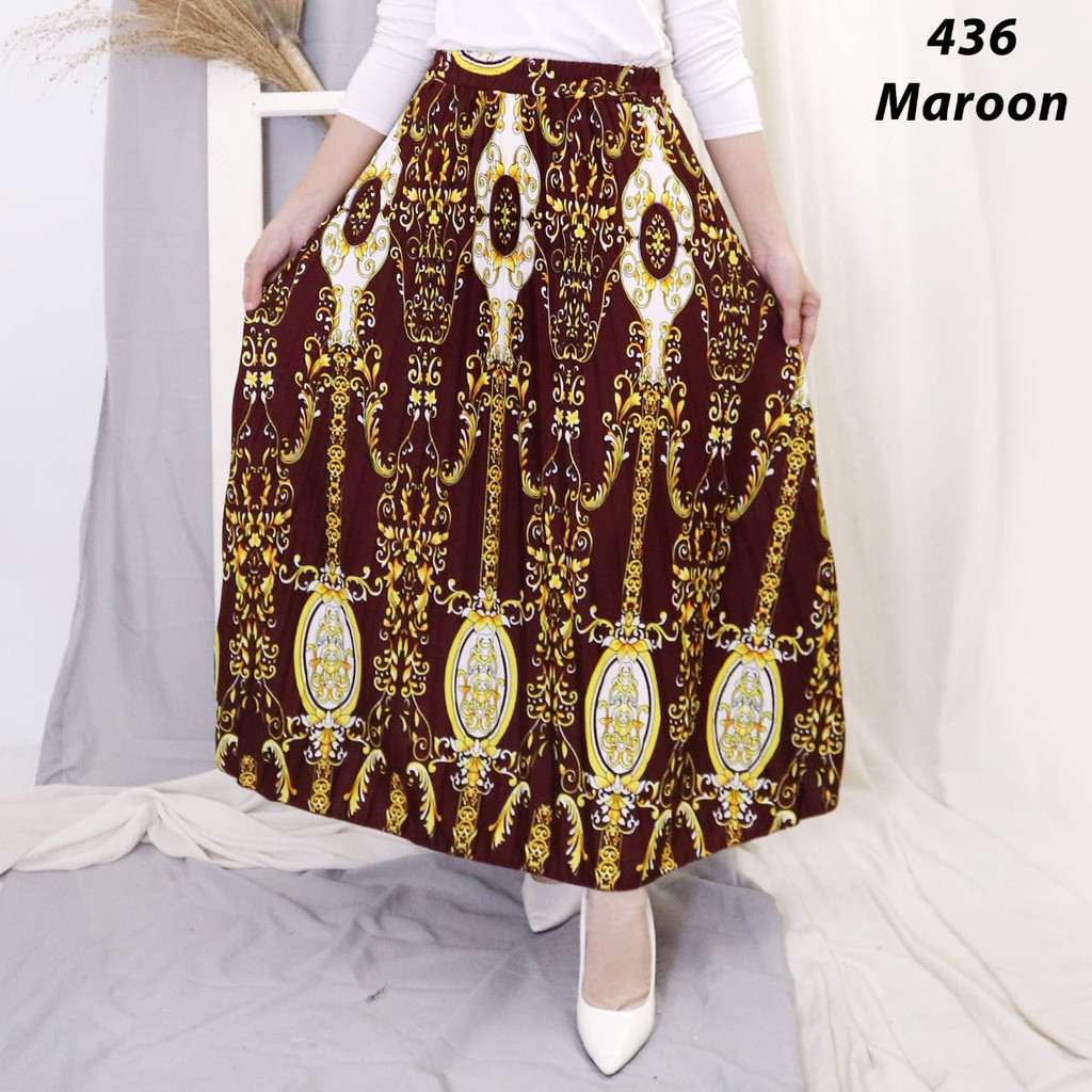 ROK PLISKET PRINTING 436 LUVALINE ROK PLISKET PANJANG PLEATED SKIRT FLARE SKIRT MAYUNG FLOWY REMPEL