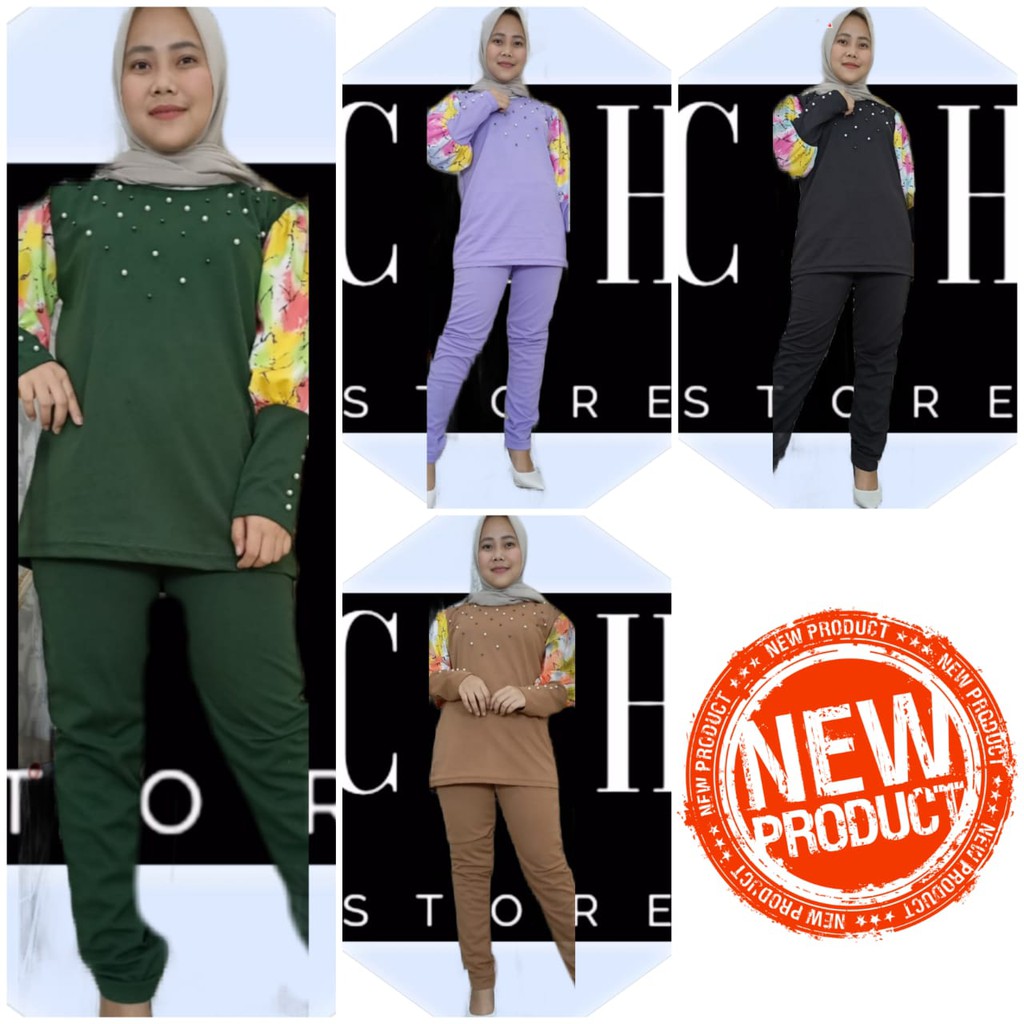 SETELAN VOXY MUTIARA (5395) SET PAKAIAN WANITA MUSLIM - SETELAN CELANA BAHAN VOXY LENGAN BUNGA [COD]