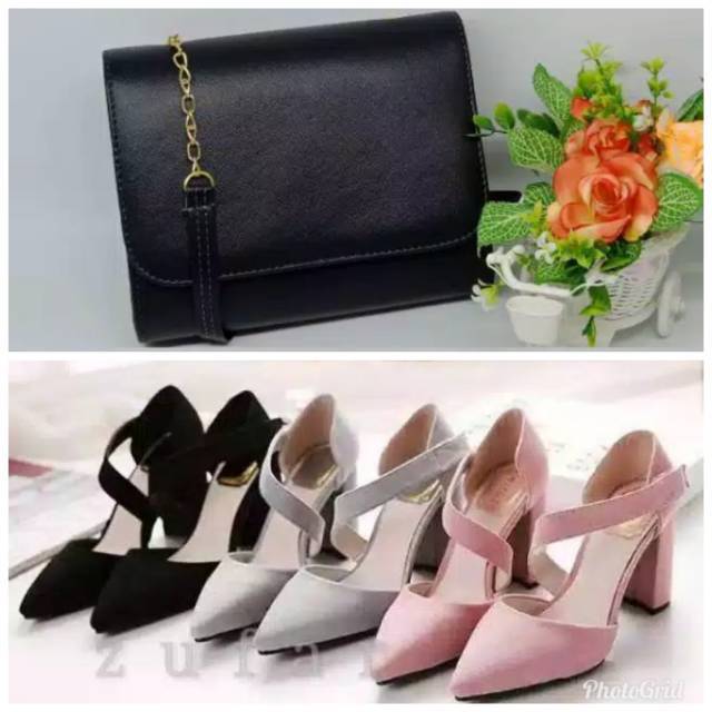 Paket Hemat Heels Transverse + Tas Cluth Ladys Mini