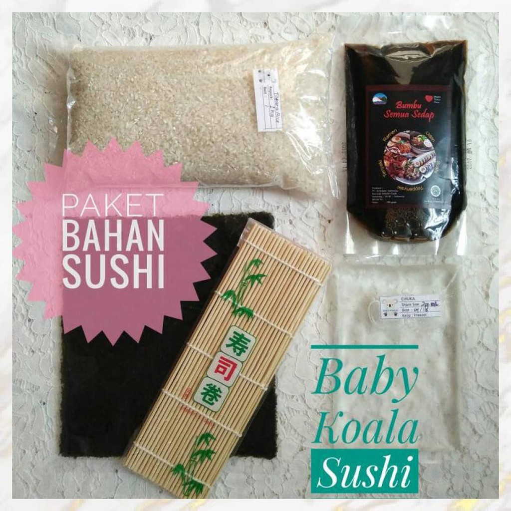 

PAKET 1 BAHAN DASAR SUSHI | NORI, MAKISU, BERAS, CUKA SEASONING, SHOYU - SHOYU KECIL
