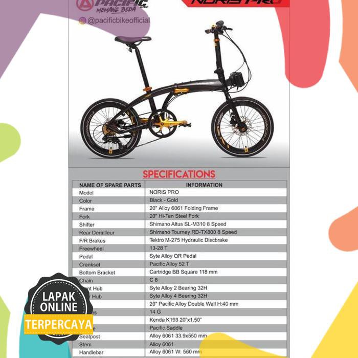 Promo Sepeda Lipat 20 Inch Pacific Noris Pro Hydraulic 8Speed Limitededition Jaminan Mutu