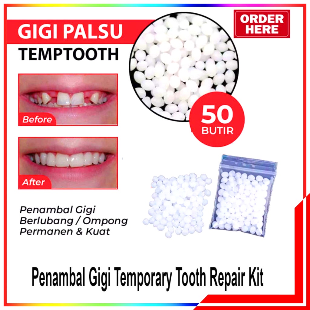 Penambal Gigi Berlubang Temptooth Gigi Palsu Atas Bawah Penutup Gigi Berlubang - Lem Penambal Gigi Patah Copot Bolong - Gigi Palsu/Penambal Gigi