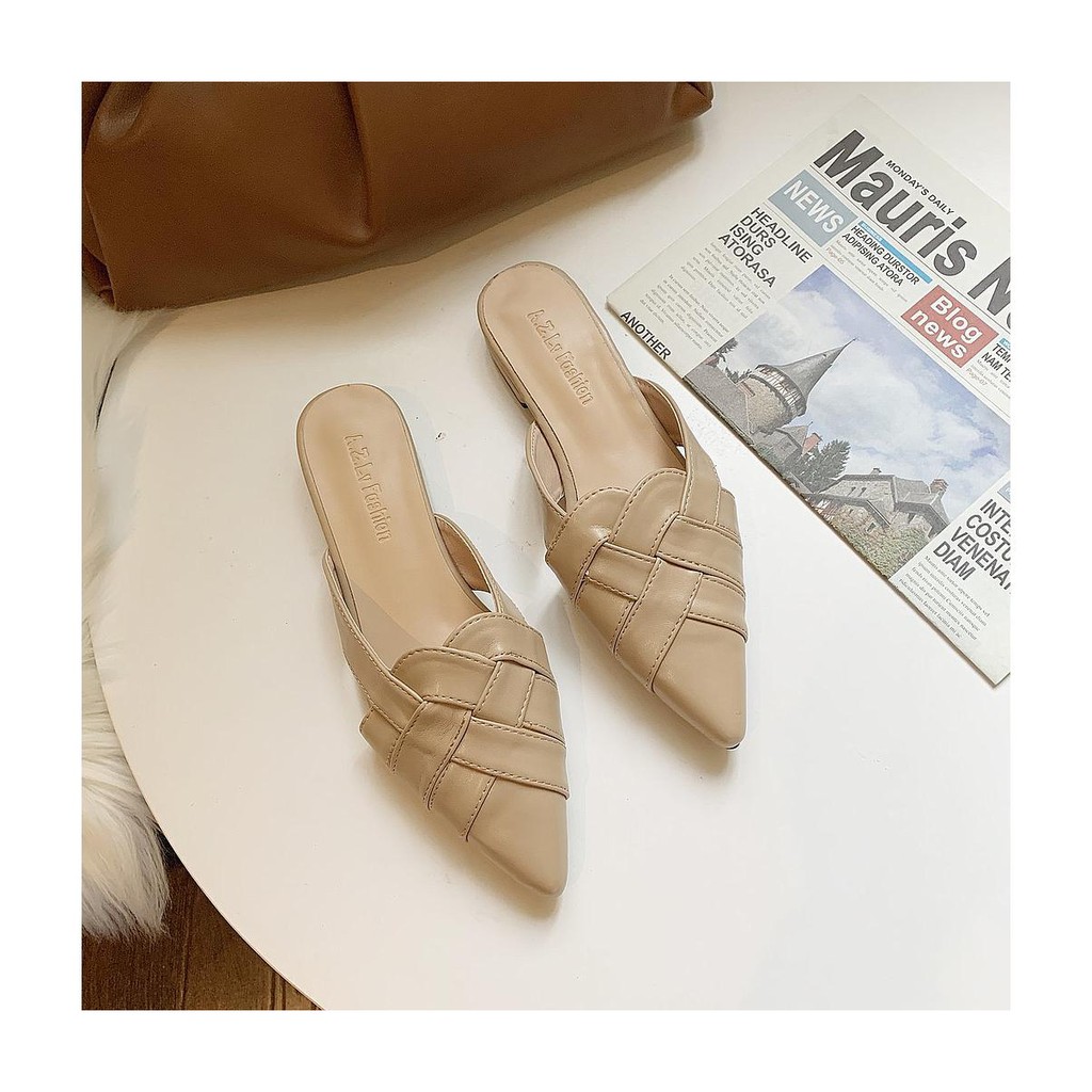 [✅BISA COD] 0558 WOVEN LEATHER MULES SANDALS (REAL PICTURE)