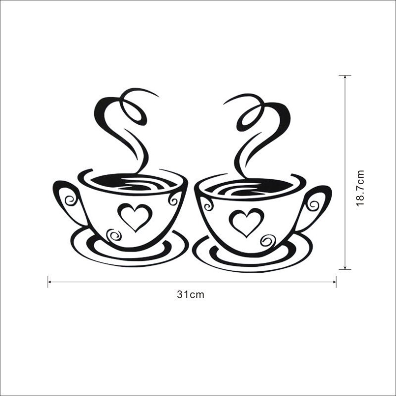 Stiker Dinding Desain Kartun Cangkir Kopi Teh Bahan Pvc Dengan Perekat