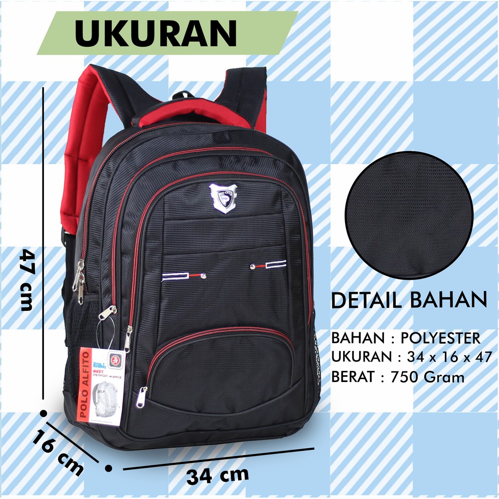 Tas Ransel Gendong Polo Alfito Saku Pria Backpack Punggung Laptop Cowok Keren Berkualitas Awet Murah