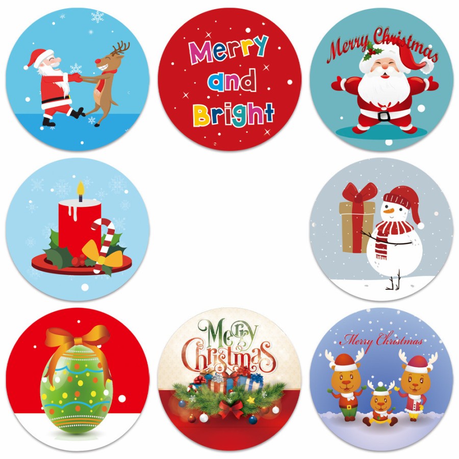 500pc Christmas sticker roll 2.5cm / label stiker natal bulat tempelan toples kue kering
