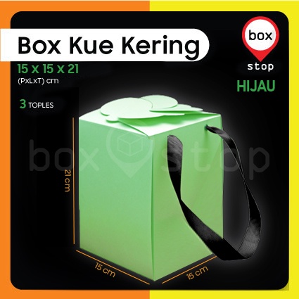 Box Kue Kering - Kotak isi 3 Toples 500 gram - KEMBANG - HIJAU (3pcs)