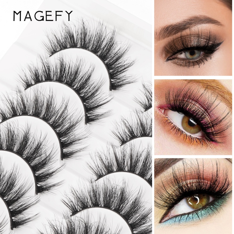 MAGEFY Box of 10 pairs of eyelashes pure handmade 3D imitation mink hair, natural slender, dense curls Fake eyelashes MGY7189