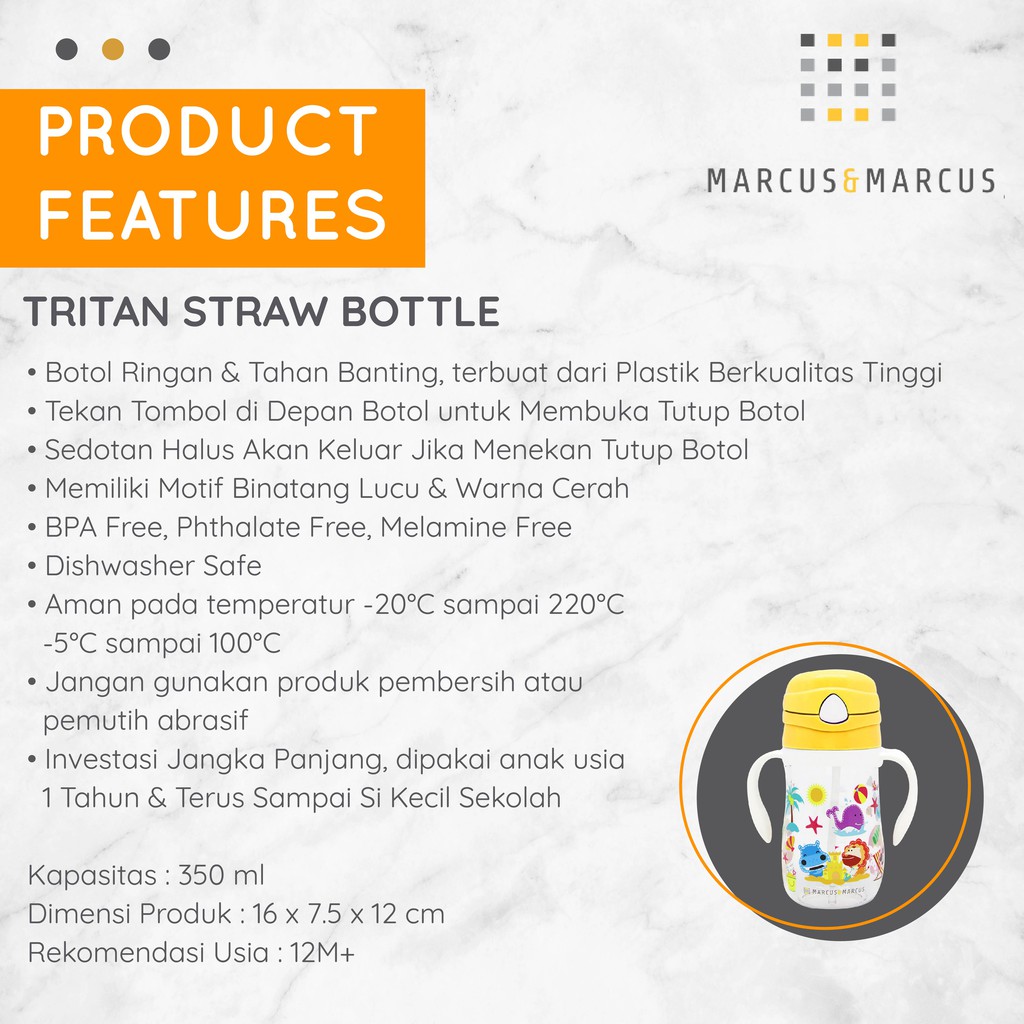 Marcus and Marcus Tritan Straw Bottle - Yellow Giraffe  (KD23 GF)