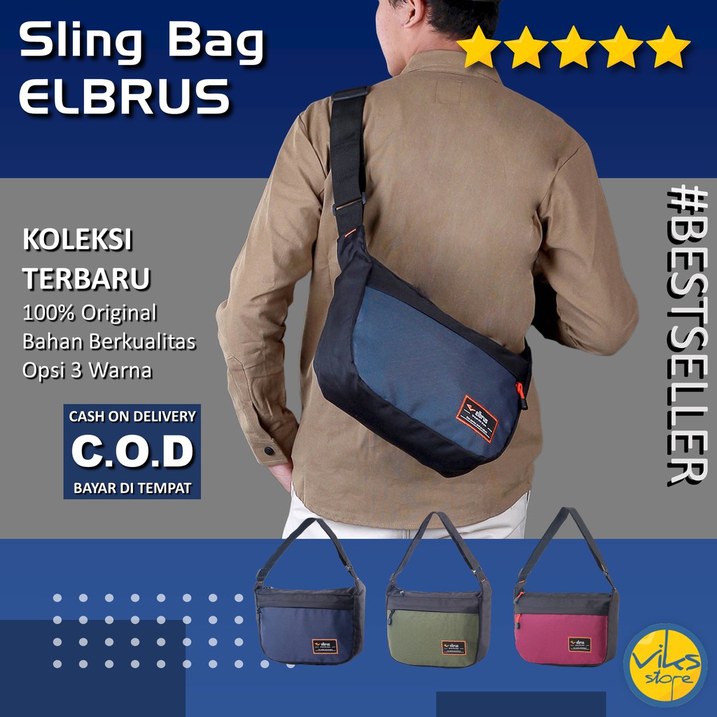 Tas Selempang Pria Cowok Elbrus Original Slingbag Tas Kerja Kuliah Sekolah Simple Hijau Biru Merah Ukuran Sedang Simpel Minimalis