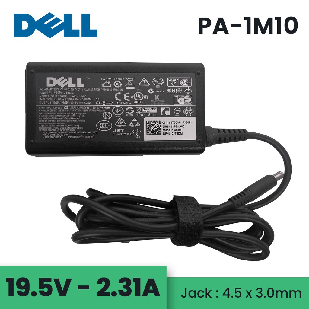 Adaptor charger laptop 19v 2.31a 4.5x3.0mm for dell xps vostro inspiron 11 14 15 - adapter notebook