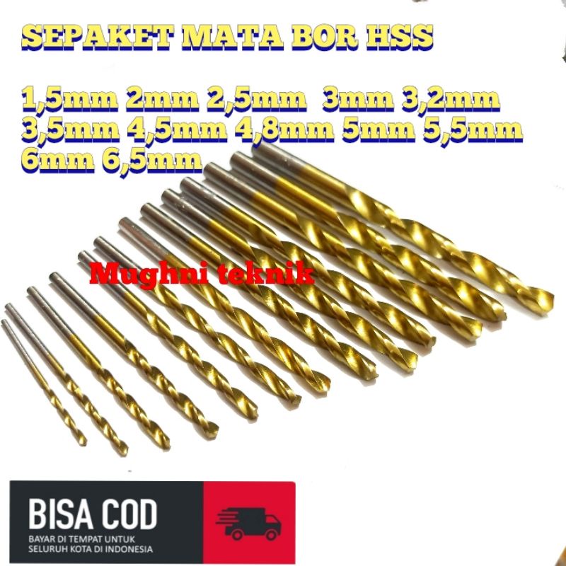 Drill mata bor besi 13 biji SEPAKET MATA BOR BESIUKURAN1,5mm 2mm 2,5mm 3mm 3,2mm 3,5mm 4,5mm 4,8mm 5