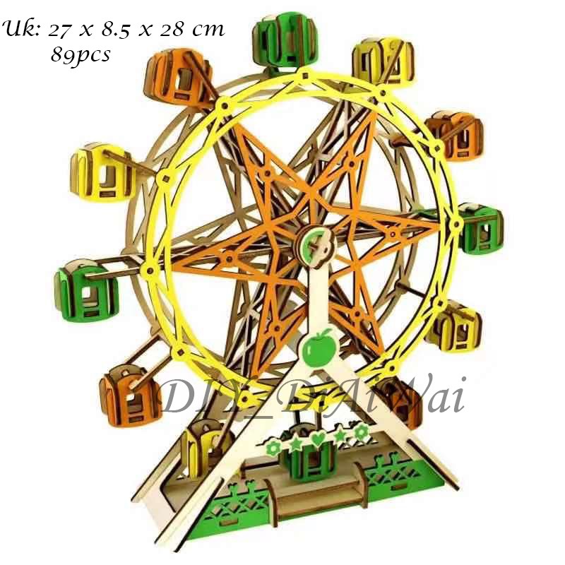 Puzzle 3D DIY bahan kayu model FERRIS WHEEL/BIANGLALA mainan puzzle edukasi anak / kado / pajangan