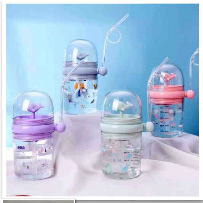 Botol Minum Anak Air Mancur Ikan Paus Lumba-Lumba Motif Lucu Sedotan Spray Fountain Children Pot