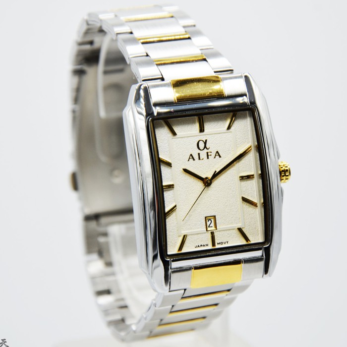 jam tangan / Watch_Id Pria Original Alfa 88134 Silver Gold White