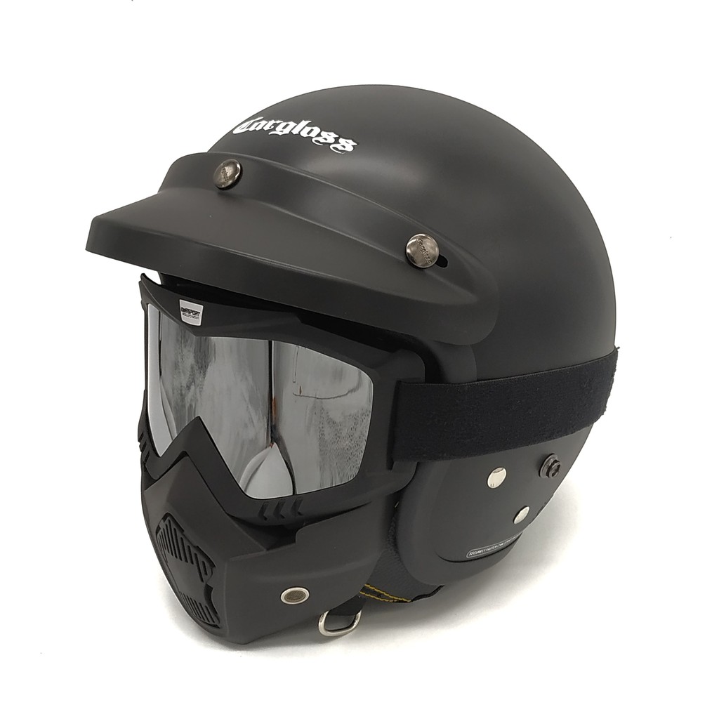 Helm Cargloss Retro | Black Doff + Goggle Mask